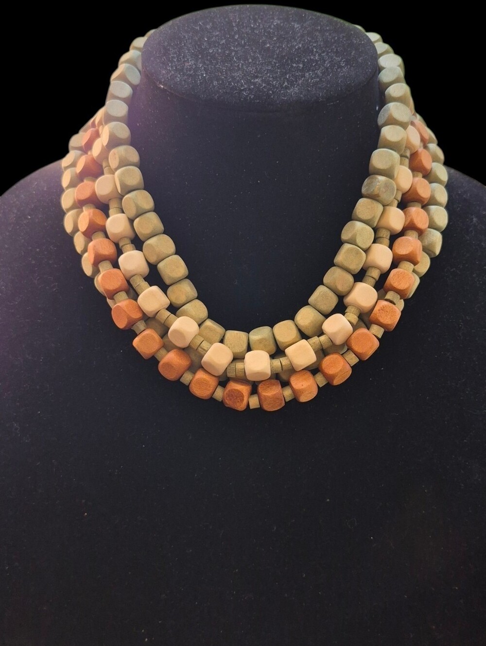 Plunder Olive, Cream & Orange Beaded Multi-Strand Necklace 18" - NIP - Picture 1 of 4